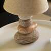Quickway Imports 14 Decorative Ceramic Table Lamp, with Beige, Brown, and White Stones and Beige Linen Lampshade QI004586
